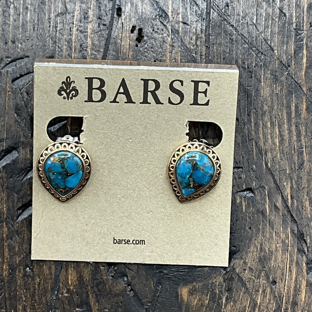 Barse Sanibel Teardrop Clip Earrings-Turquoise & Bronze- NWT
